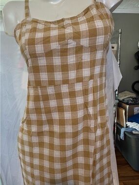 Promesa Mustard and White Plaid mini Dress
